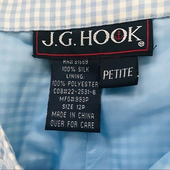 JG Hook High Waisted 100% Silk Blue Gingham Pants - Picture 3 of 7